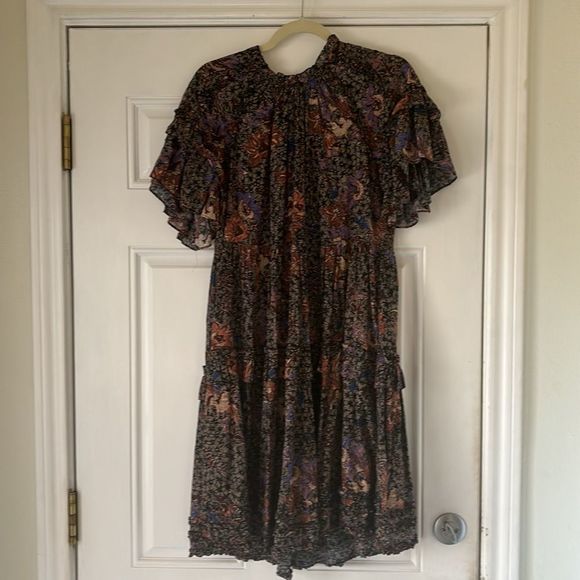 Ulla Johnson Midi Ruffle Floral Delia Jet Sunburst Floral Dress Size 2 - Picture 4 of 7